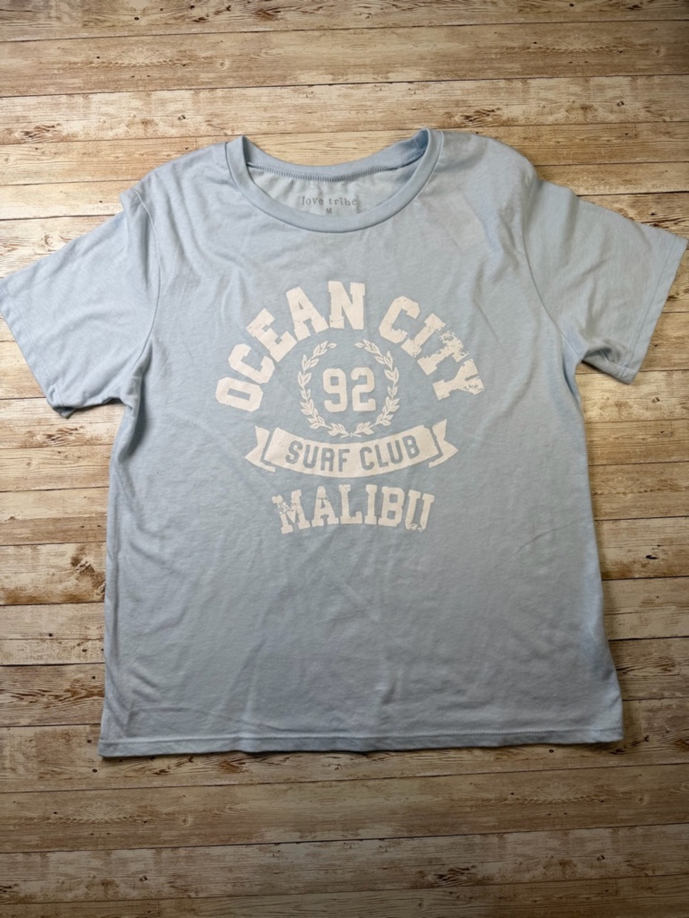 Love Tribe Pale Blue 'Ocean City Malibu' Surf Club Graphic Tee